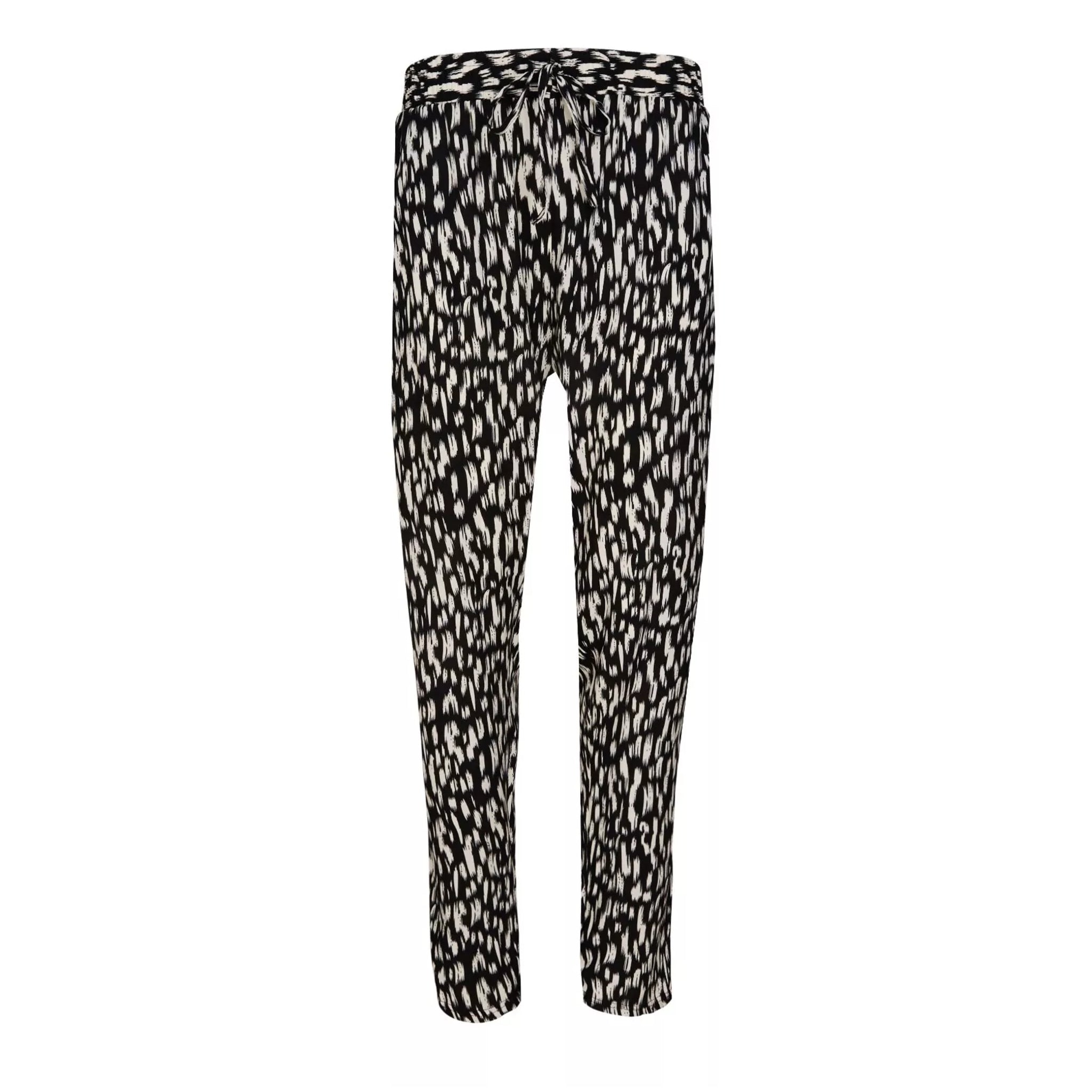 Ladies Black White Flecked Print Summer Trousers Lightweight Casual Pants